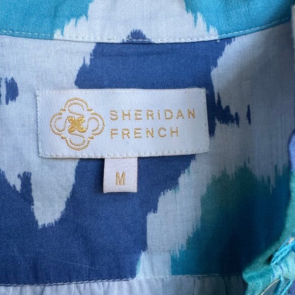 Sheridan French Blue Ikat Tiered Dress Sz M - Picture 4 of 10